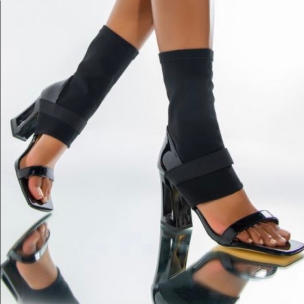 AZALEA WANG - Chunky Heel Sandals Bootie Black - Picture 3 of 16
